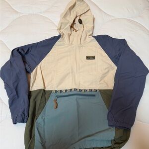 L.L. Bean Colorblock Hooded Pullover Jacket in Cream, Navy & Olive